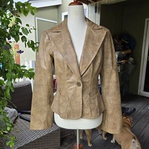 Nanette Lepore Bronze Floral Embossed Faux Leather Blazer – Size 4, Made in USA